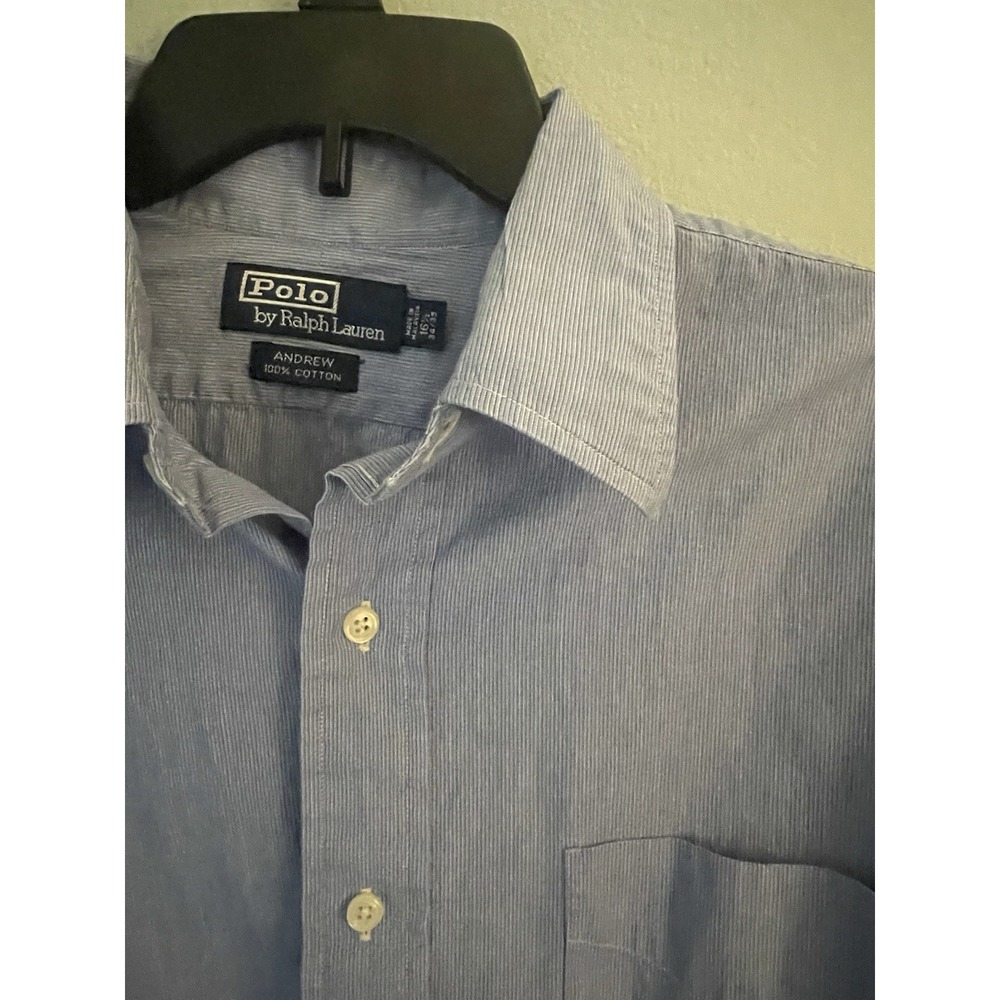Polo Ralph Lauren Shirt Mens 16.5 34/35 Long Sleeve Button Front Andrew‎ Blue